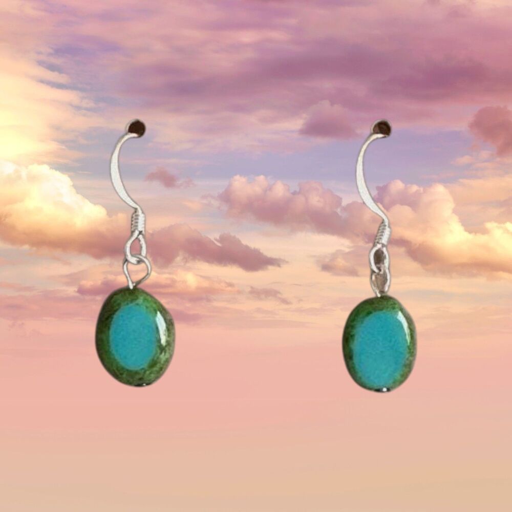 Teal Picasso Table Cut Glass Dangle Earrings Item #365